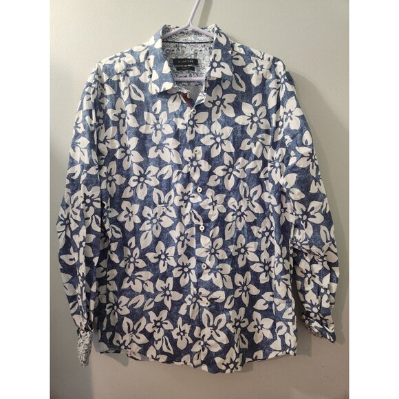 Bugatchi Men Shirts Long Sleeves Large White And Blue Pre-Owned - Picture 1 of 8